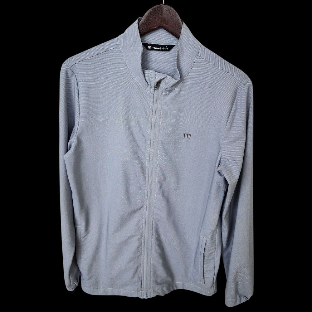 Travis Mathew Full Zip Pinstripe Performance Jacket Men's Small Blue White
